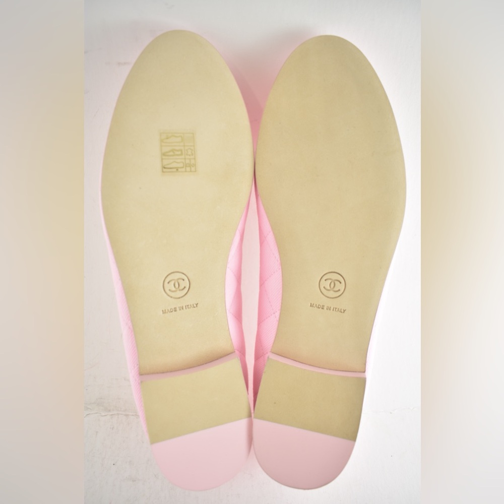 Chanel 26P Light Pink Denim Quilted CC Logo Bow Tie Ballet Ballerina Flat 39 - Picture 16 of 16